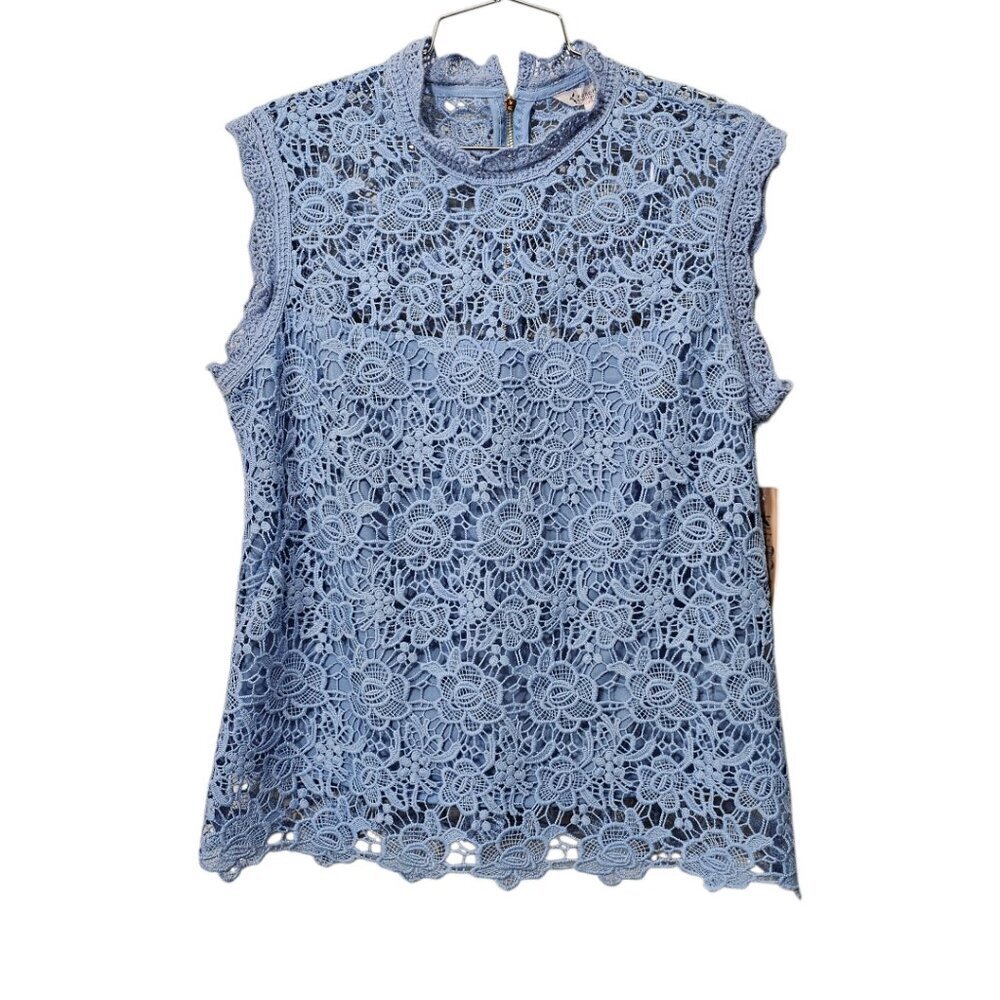 Nanette Lepore Women's New Spring Fling Lace Crochet Boho Sleeveless Top Blue L